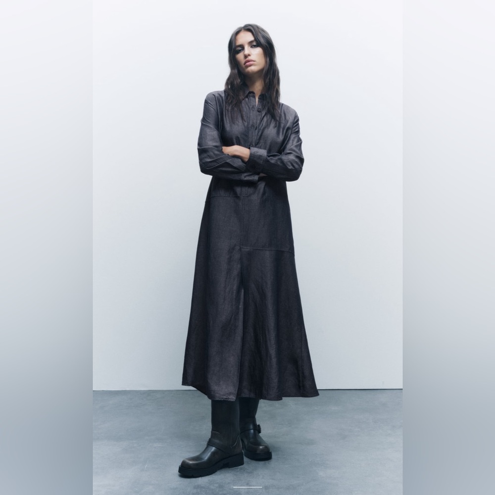 Zara Linen Blend Shirt Dress ZW Collection